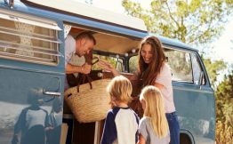 family with young kids preparing for road trip